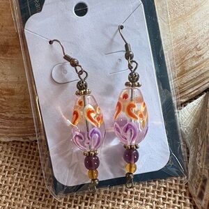 Elegant Purple and Orange Beaded Earrings